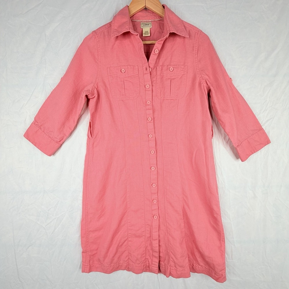 LL Bean women's dress shirt Linen & Cotton Button Front Roll TabSleeves SZ-XSP